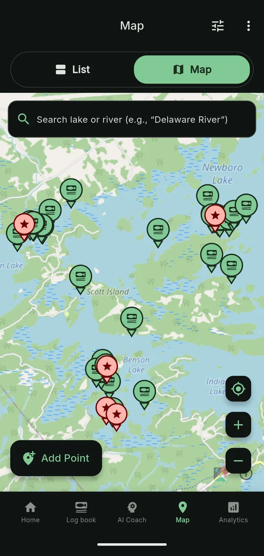Bass Thumb map of logged catches